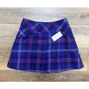 John Morrison Kiltmakers Plaid Skirt Wool Tartan Purple Blue Pleated Size 10 NWT